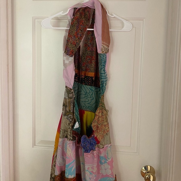 NWT Boho Halter Patchwork Silk Dress - Picture 7 of 8